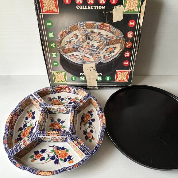 Vtg Dynasty Imari Lazy Susan 5 Section Floral Japanese Porcelain Revolving Set - Picture 7 of 7